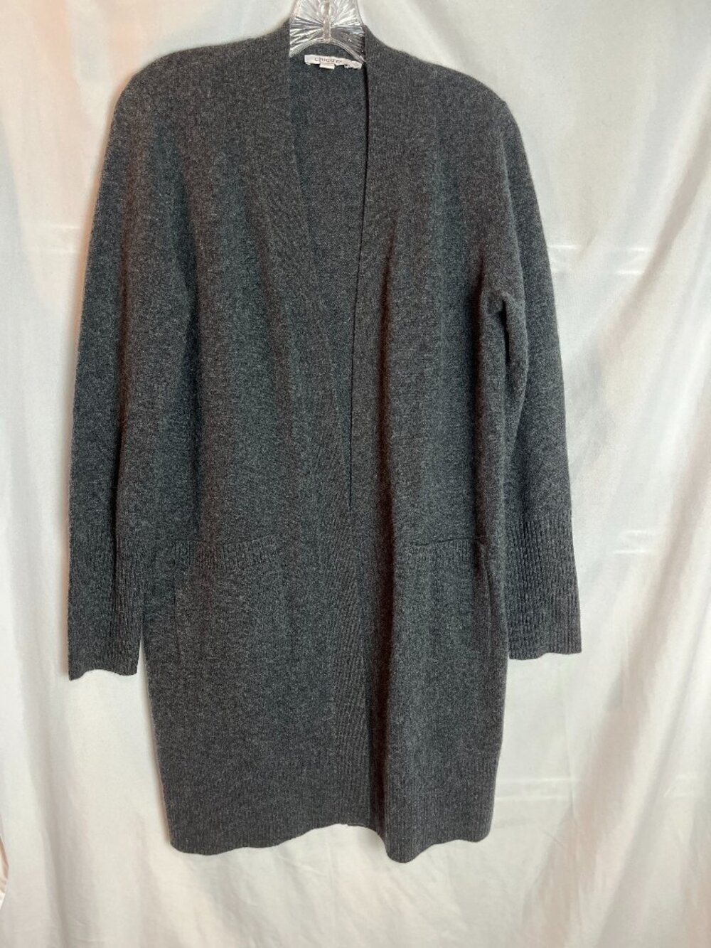 Woman's Grey 100% Cashmere open front Cardigan, Chicos Size 0
